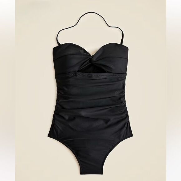 NWT J CREW Long Torso Gemma ruched bandeau cutout one-piece in black - Picture 7 of 9